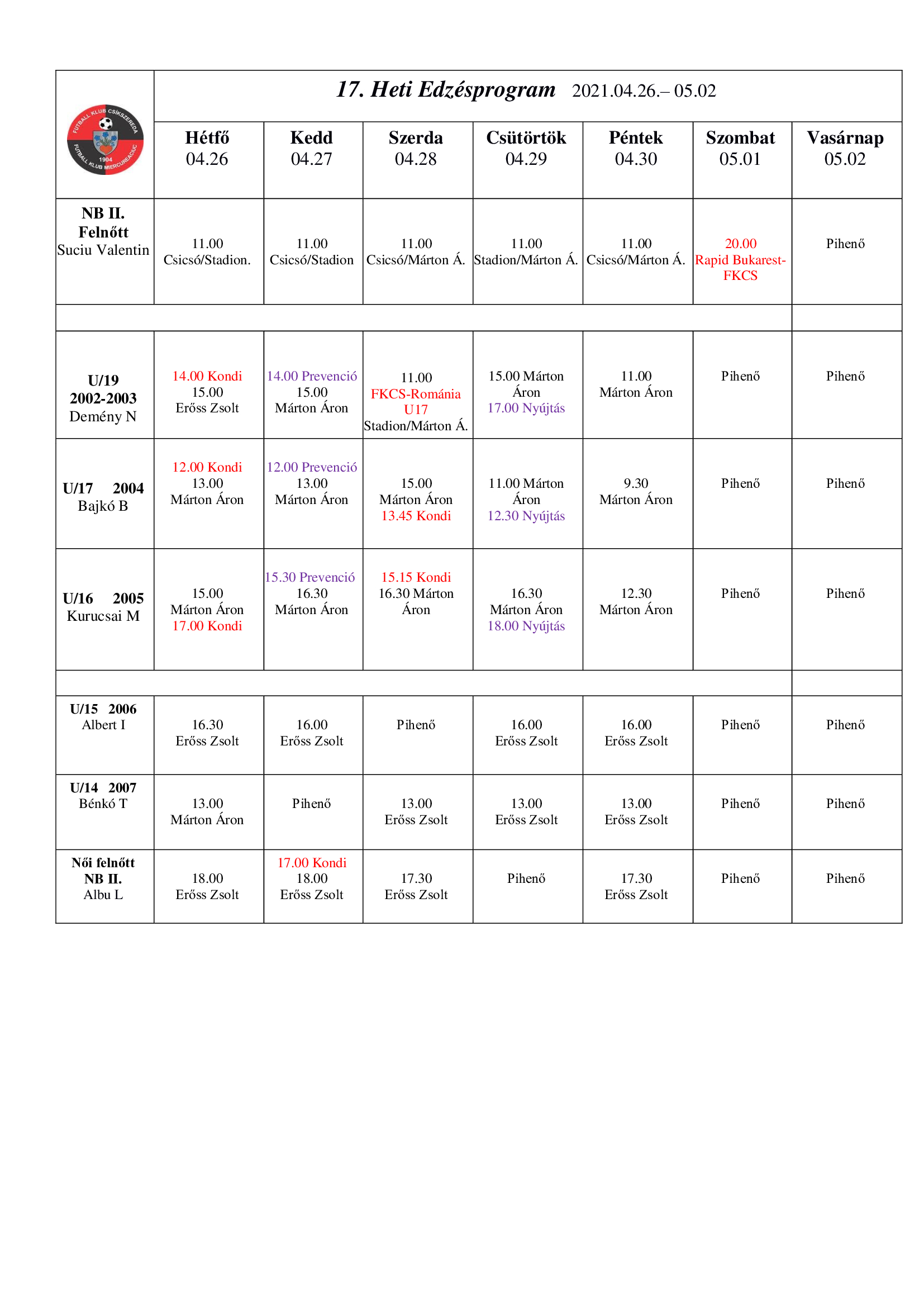 Heti program